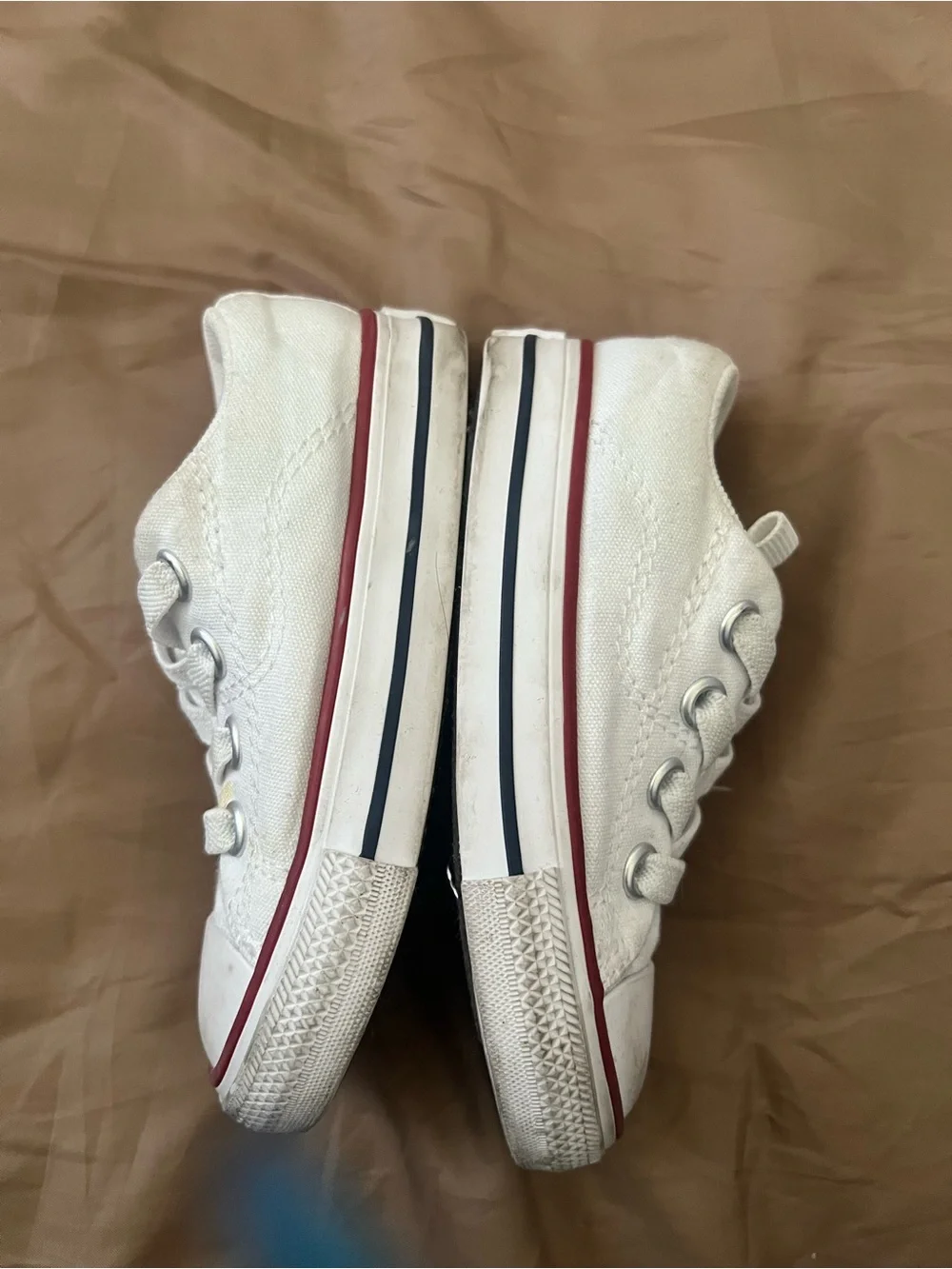 Converse Kids White Low Top Sneakers with Red Trim